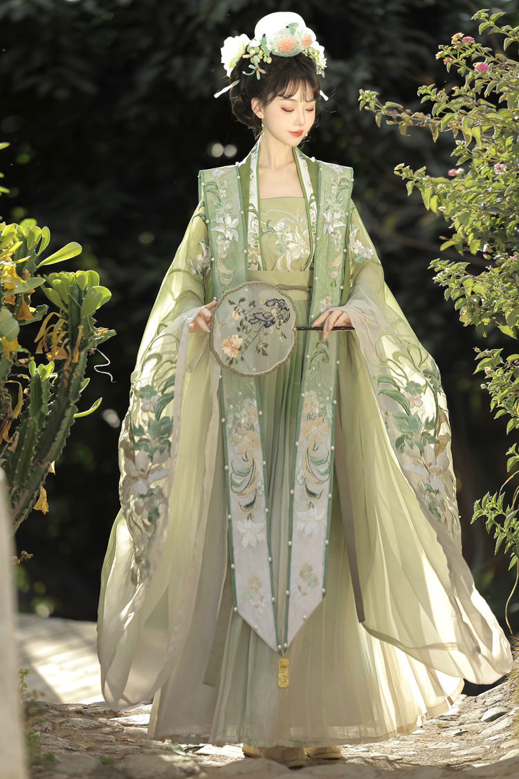 Gothic Outfit Set - Silent Spring Mountains, Green, Chinese-Inspired Style, Ruffled - main product image