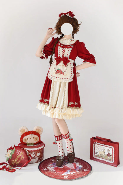 Gothic Outfit Set - Tochigi Girl Double-layered, Red, Sweet Style, Ruffled, Embroidered - additional product view 5