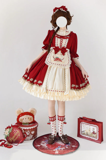 Gothic Outfit Set - Tochigi Girl Double-layered, Red, Sweet Style, Ruffled, Embroidered - additional product view 6