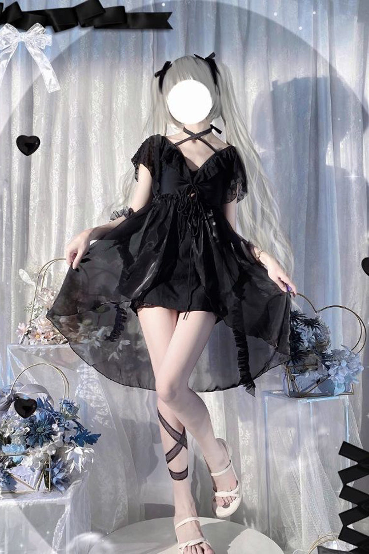 Gothic Swimwear - No Steel Support Lace, 2 Colors, Sweet Style, Lace Trim - M Black / L Black / XL Black option