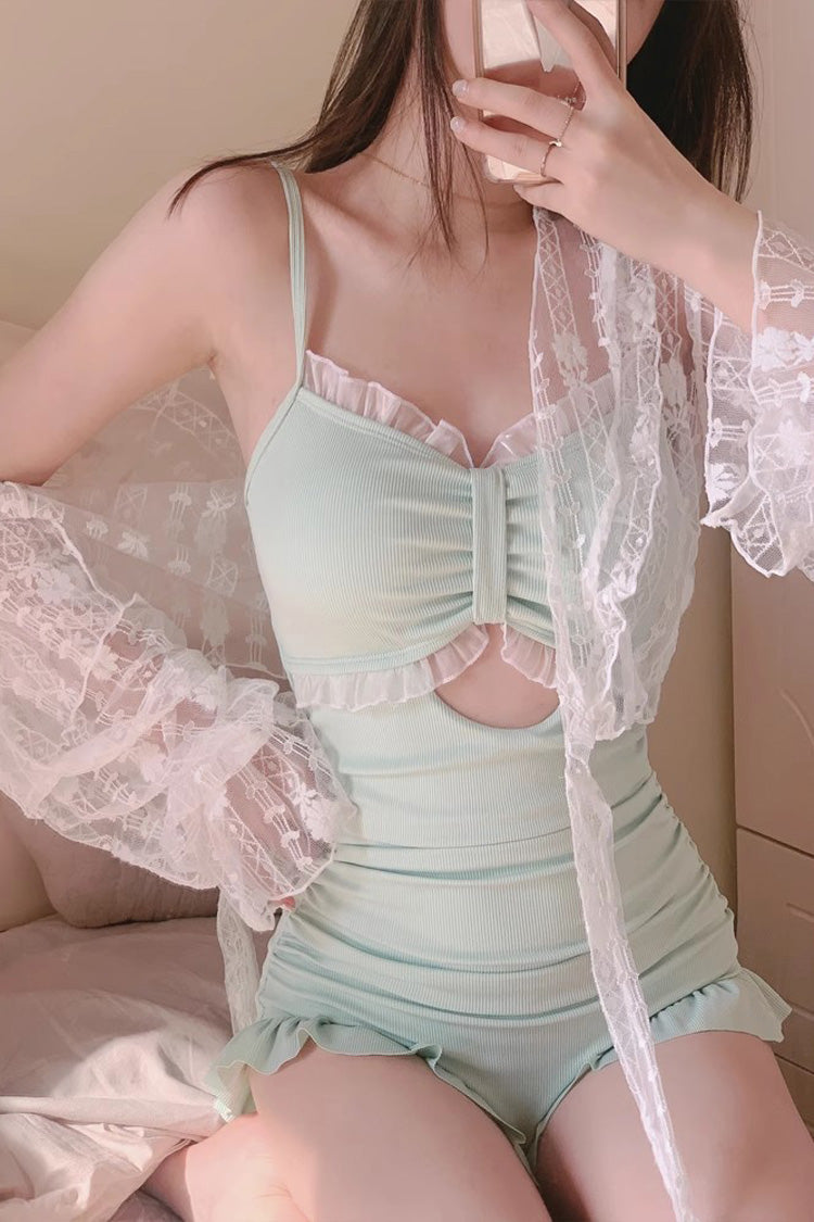 Gothic Swimwear - Ruffle Cute Strapless One, Green, Sweet Style, Ruffled - additional product view 3