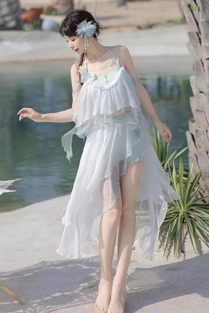Gothic Swimwear - Summer Beach Lace Three-piece, White, Women's Style, Sweet Style - additional product view 2