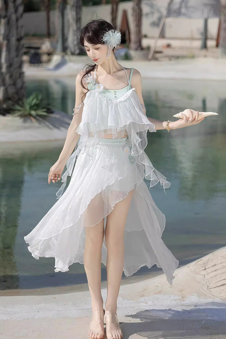 Gothic Swimwear - Summer Beach Lace Three-piece, White, Women's Style, Sweet Style - main product image