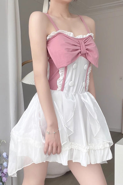 Gothic Swimwear - White/pink, 2 Colors, Bow Detail, Sweet Style - additional product view 2