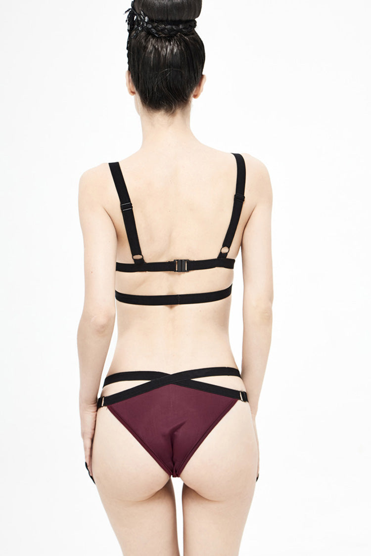 Gothic Swimwear - Wine, Red, Women's Style, Cross Detail, Lace Trim - additional product view 4
