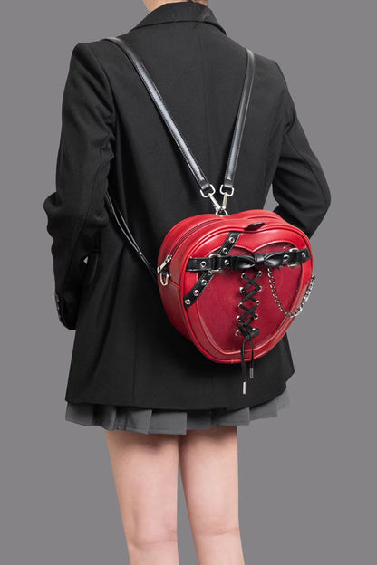 Kawaii Display Itabag - Bow Lace-up Chain-decorated, Red, Gothic Style, Bow Detail - additional product view 3