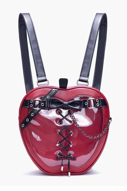 Kawaii Display Itabag - Bow Lace-up Chain-decorated, Red, Gothic Style, Bow Detail - additional product view 4