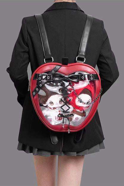 Kawaii Display Itabag - Bow Lace-up Chain-decorated, Red, Gothic Style, Bow Detail - additional product view 5