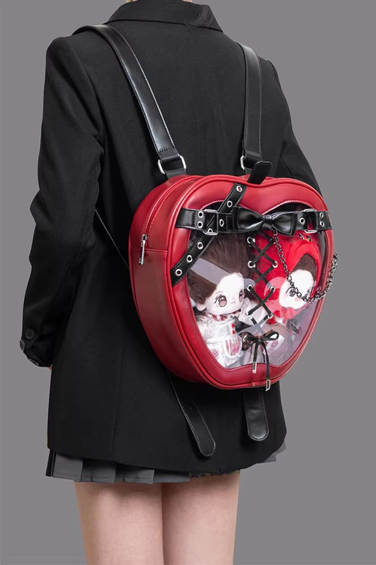 Kawaii Display Itabag - Bow Lace-up Chain-decorated, Red, Gothic Style, Bow Detail - additional product view 6