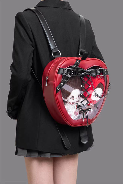 Kawaii Display Itabag - Bow Lace-up Chain-decorated, Red, Gothic Style, Bow Detail - additional product view 6