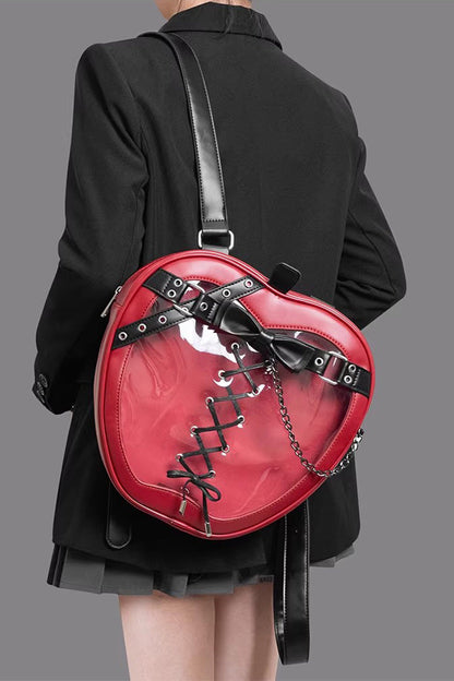 Kawaii Display Itabag - Bow Lace-up Chain-decorated, Red, Gothic Style, Bow Detail - additional product view 7