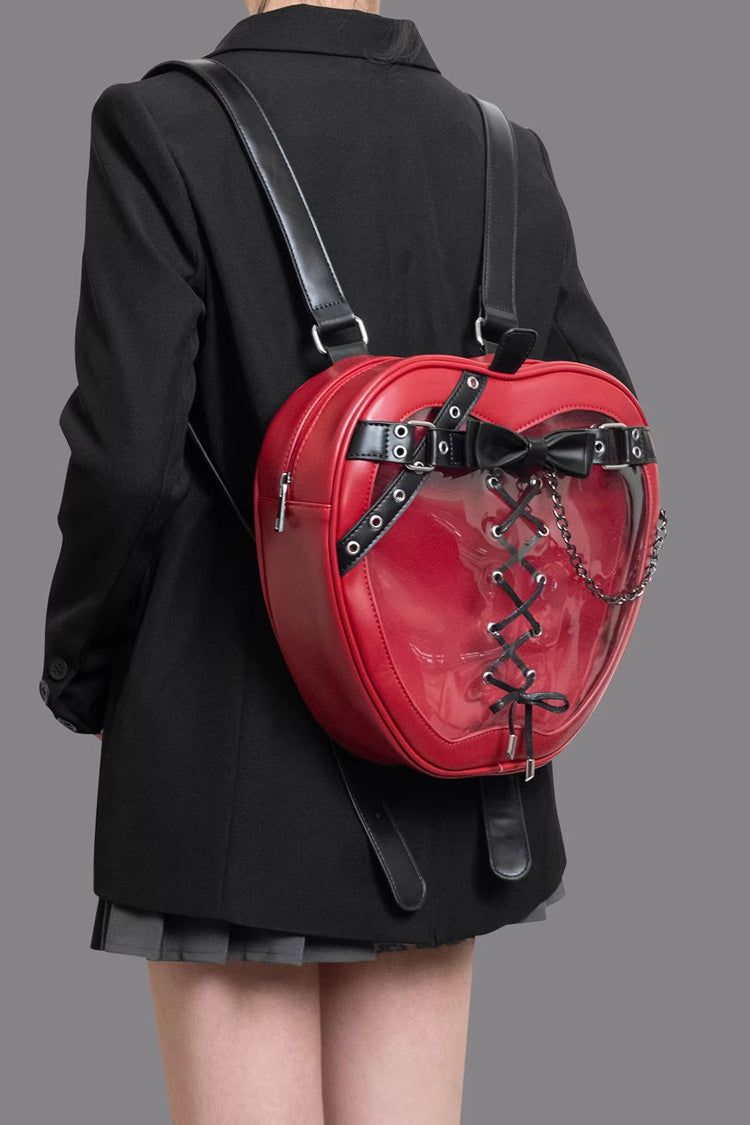 Kawaii Display Itabag - Bow Lace-up Chain-decorated, Red, Gothic Style, Bow Detail - L Red option