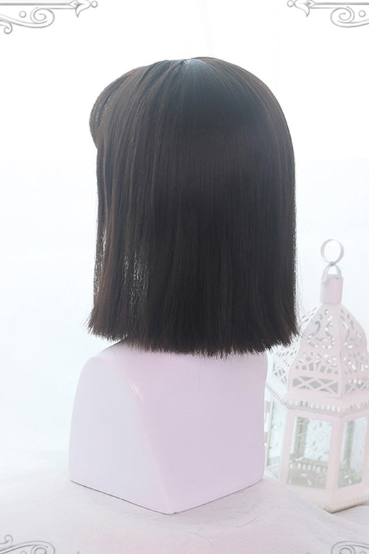 Kawaii Fashion Wig - Air Bangs Medium Straight Hair, Black, Sweet Style - additional product view 2