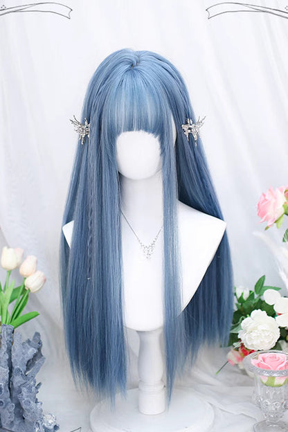 Kawaii Fashion Wig - Air Bangs Slightly Curly, Blue, Sweet Style - additional product view 2