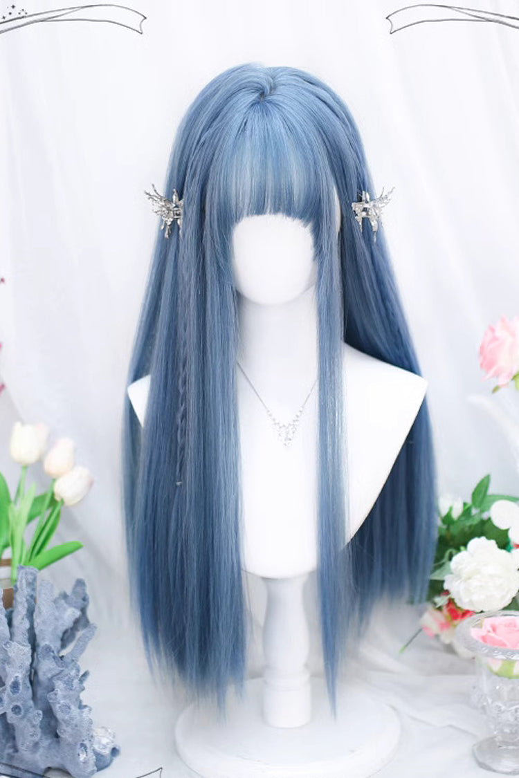 Kawaii Fashion Wig - Air Bangs Slightly Curly, Blue, Sweet Style - additional product view 3