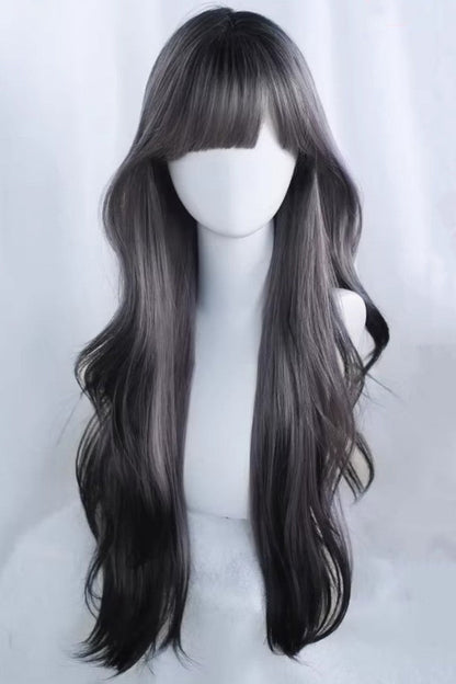 Kawaii Fashion Wig - Black/purple Ombre Curtain Bangs, 2 Colors, Sweet Style - main product image