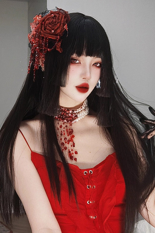 Kawaii Fashion Wig - Layered Hime-cut Vintage Elegant, Black - additional product view 2