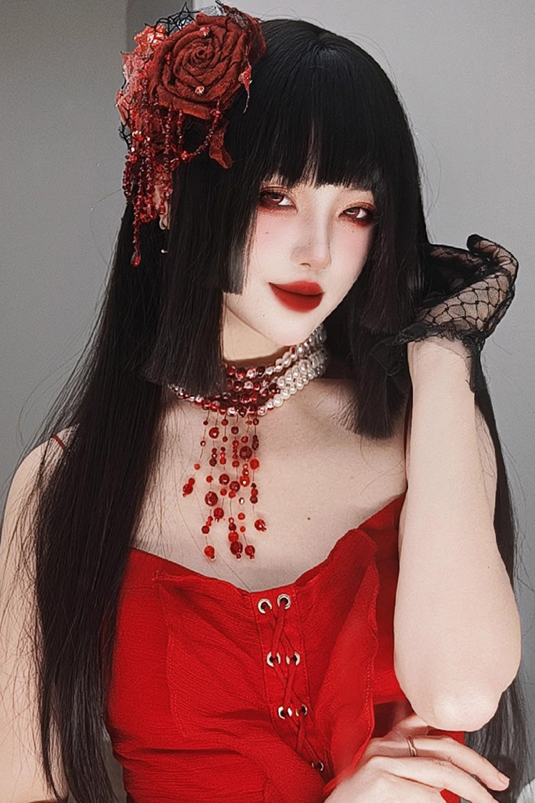 Kawaii Fashion Wig - Layered Hime-cut Vintage Elegant, Black - additional product view 4