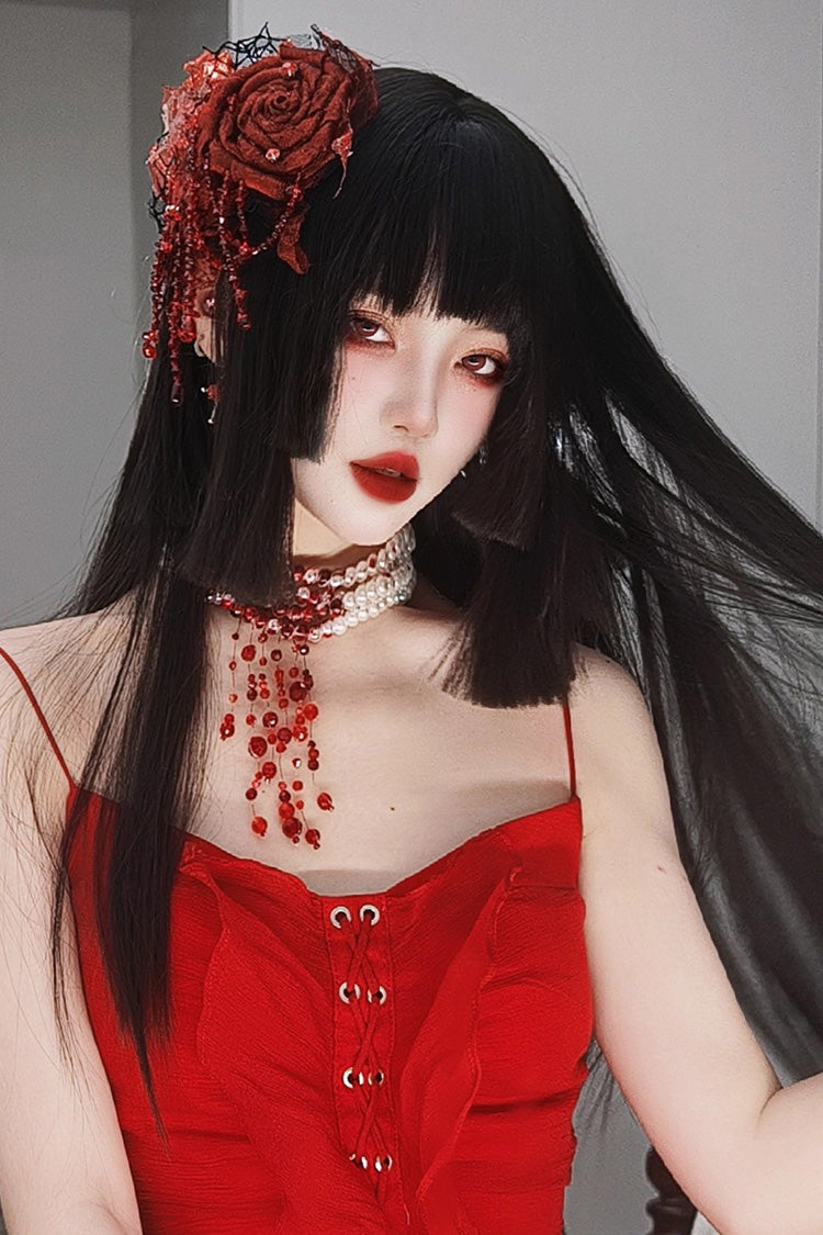 Kawaii Fashion Wig - Layered Hime-cut Vintage Elegant, Black - additional product view 5