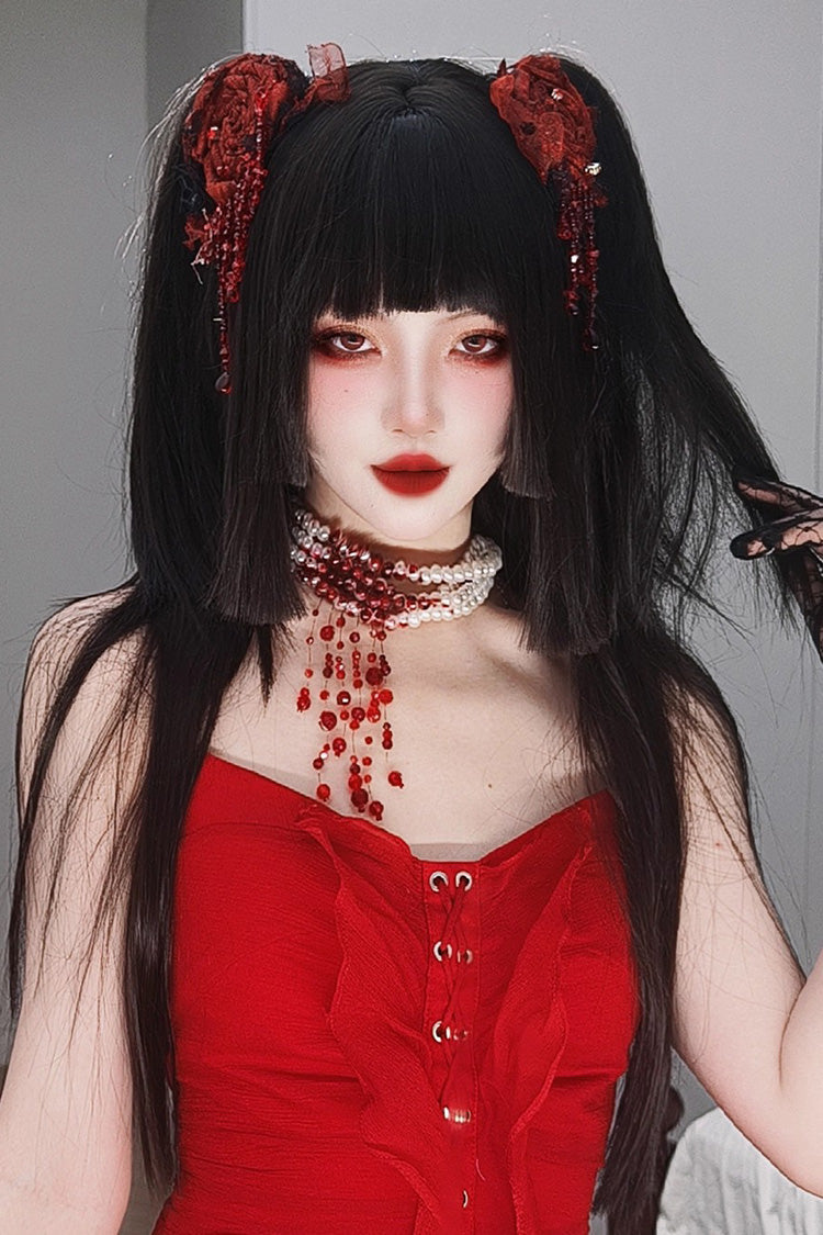 Kawaii Fashion Wig - Layered Hime-cut Vintage Elegant, Black - additional product view 6