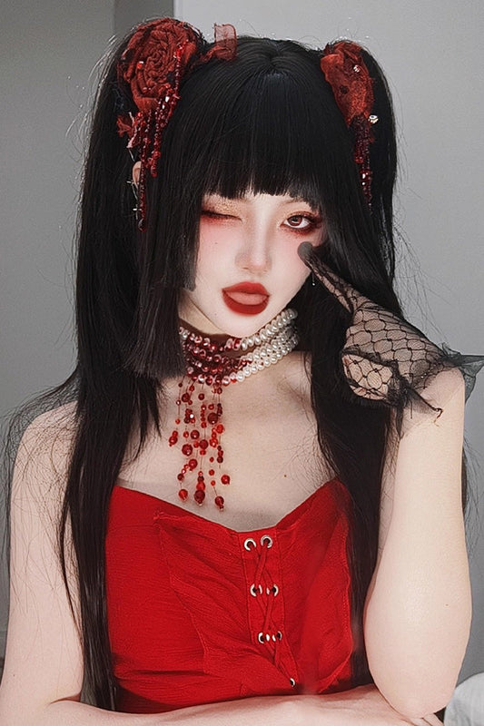 Kawaii Fashion Wig - Layered Hime-cut Vintage Elegant, Black - main product image