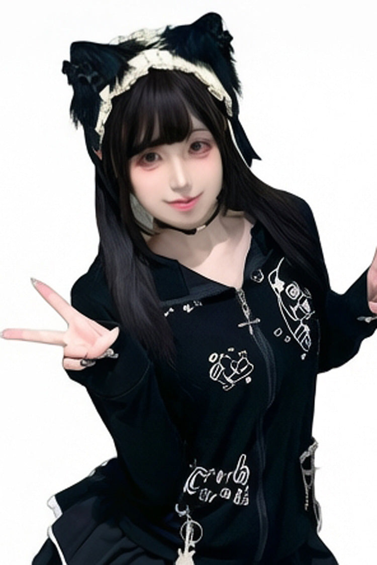 Kawaii Fashion Wig - Natural Black Wispy Bangs, Black, Sweet Style - additional product view 4