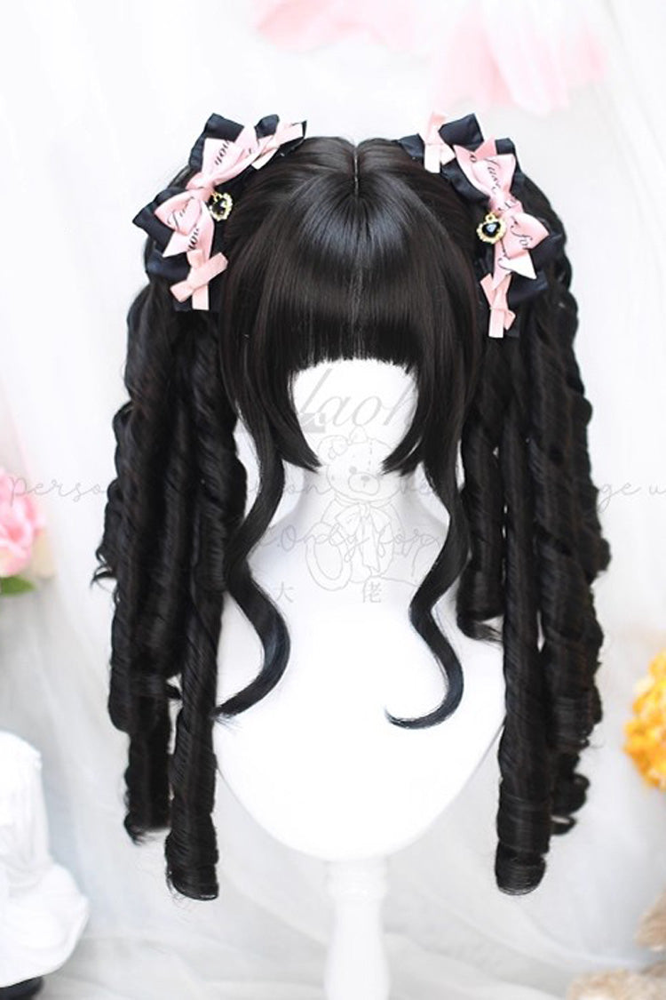 Kawaii Fashion Wig - Roman Curly Double Ponytail, 2 Colors, Sweet Style - One-Size Black option