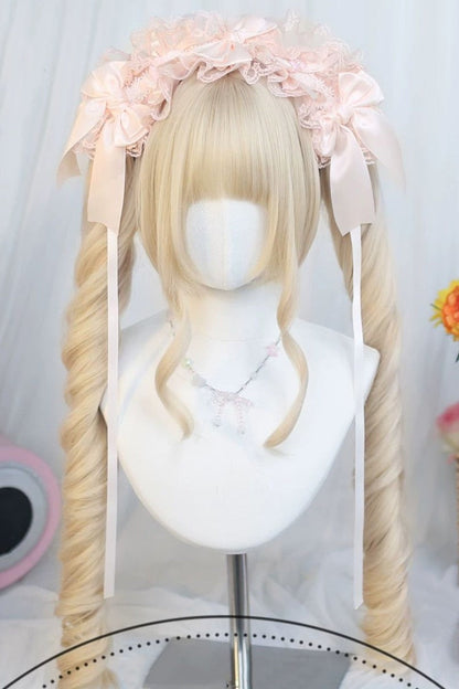 Kawaii Fashion Wig - Roman Ringlet Curls With, 4 Colors, Sweet Style - One-Size Pale-Yellow option
