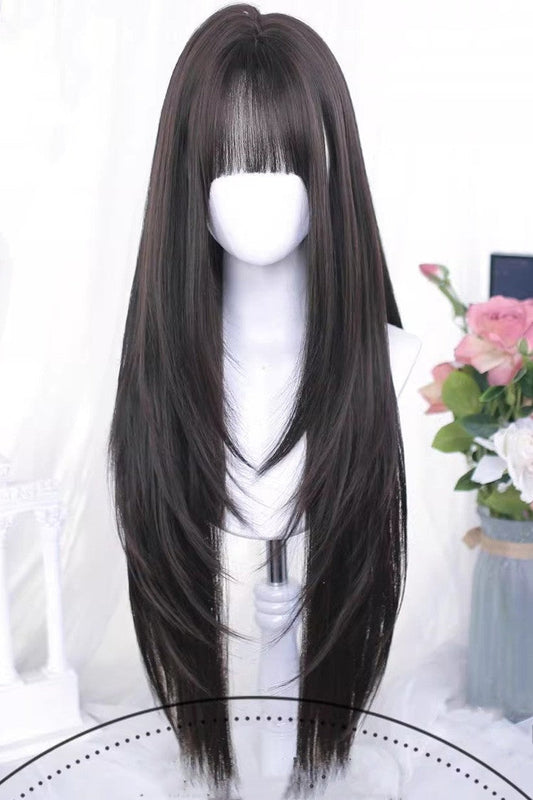 Kawaii Fashion Wig - Straight Wispy Air Bangs, 3 Colors, Sweet Style - One-Size Black-Tea-Brown option