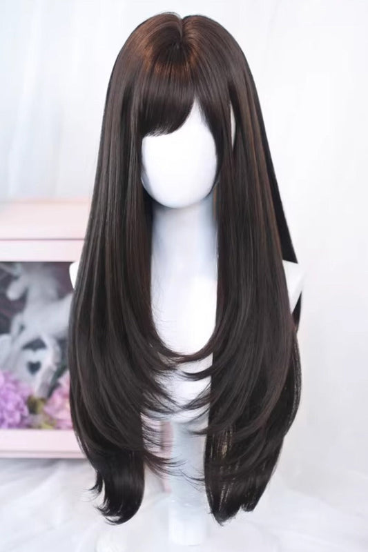Kawaii Fashion Wig - Tea Brown Side-swept Bangs, 2 Colors, Sweet Style - additional product view 2