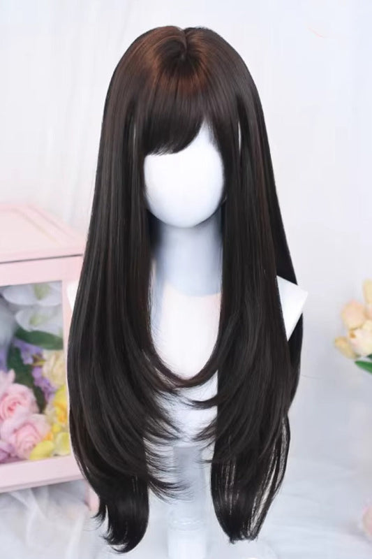 Kawaii Fashion Wig - Tea Brown Side-swept Bangs, 2 Colors, Sweet Style - main product image