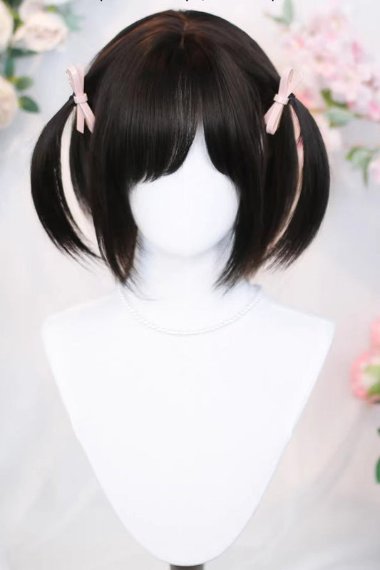 Kawaii Fashion Wig - Tea Brown Straight, 2 Colors, Bun Ponytail, Sweet Style - main product image