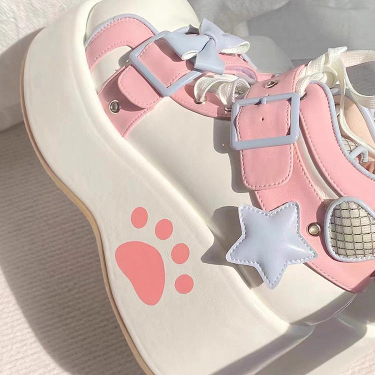 Kawaii Lolita Boots - Bear Paw Print Bowknot, 2 Colors, Bow Detail, Printed, Sweet Style - additional product view 2