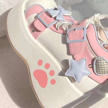 Kawaii Lolita Boots - Bear Paw Print Bowknot, 2 Colors, Bow Detail, Printed, Sweet Style - additional product view 2