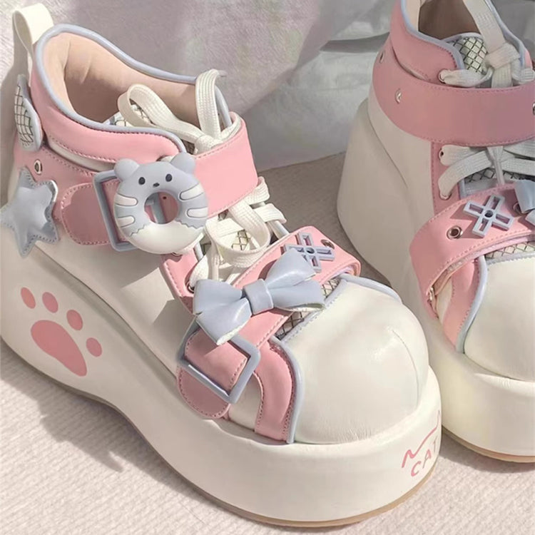 Kawaii Lolita Boots - Bear Paw Print Bowknot, 2 Colors, Bow Detail, Printed, Sweet Style - additional product view 4