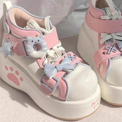Kawaii Lolita Boots - Bear Paw Print Bowknot, 2 Colors, Bow Detail, Printed, Sweet Style - additional product view 4