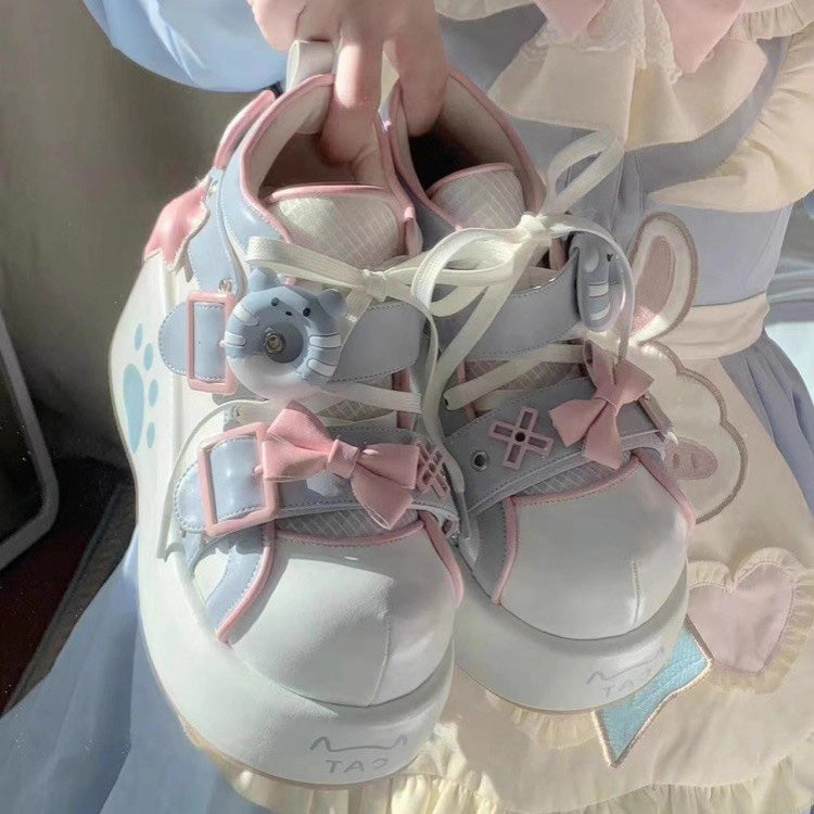Kawaii Lolita Boots - Bear Paw Print Bowknot, 2 Colors, Bow Detail, Printed, Sweet Style - additional product view 6