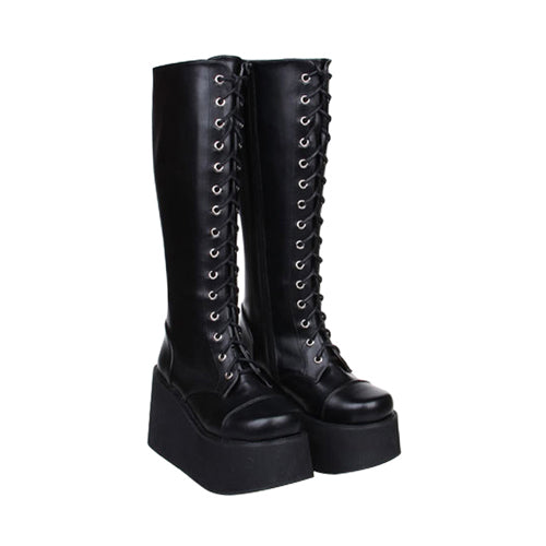 Kawaii Lolita Boots - Concise, Black, Lace Trim, Lace-Up, Sweet Style - additional product view 2