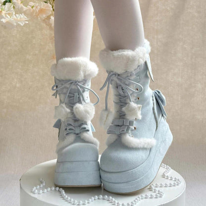 Kawaii Lolita Boots - Cute Platform Thick-soled, Blue, Bow Detail, Lace Trim, Lace-Up - additional product view 4