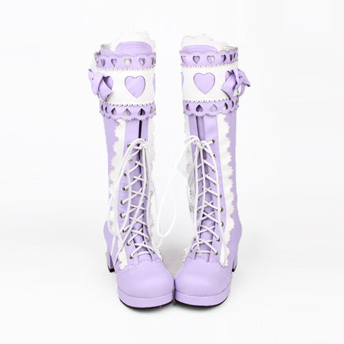 Kawaii Lolita Boots - Lace Bowknot Heart Shaped, 3 Colors, Lace Trim, Sweet Style - additional product view 5