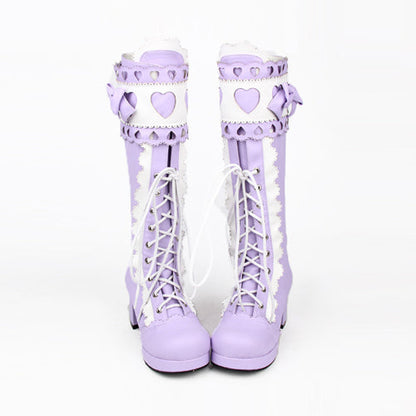 Kawaii Lolita Boots - Lace Bowknot Heart Shaped, 3 Colors, Lace Trim, Sweet Style - additional product view 5