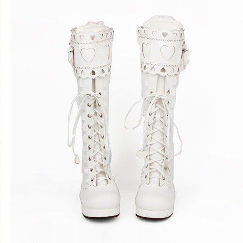 Kawaii Lolita Boots - Lace Bowknot Heart Shaped, 3 Colors, Lace Trim, Sweet Style - additional product view 6