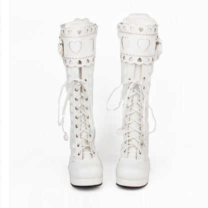 Kawaii Lolita Boots - Lace Bowknot Heart Shaped, 3 Colors, Lace Trim, Sweet Style - additional product view 6