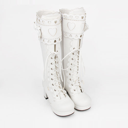 Kawaii Lolita Boots - Lace Bowknot Heart Shaped, 3 Colors, Lace Trim, Sweet Style - additional product view 7