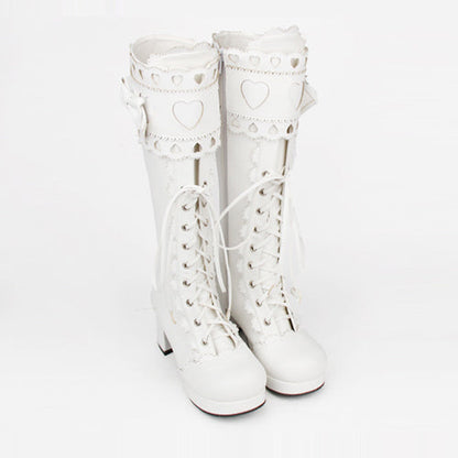 Kawaii Lolita Boots - Lace Bowknot Heart Shaped, 3 Colors, Lace Trim, Sweet Style - additional product view 7