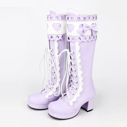 Kawaii Lolita Boots - Lace Bowknot Heart Shaped, 3 Colors, Lace Trim, Sweet Style - main product image
