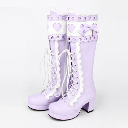 Kawaii Lolita Boots - Lace Bowknot Heart Shaped, 3 Colors, Lace Trim, Sweet Style - main product image