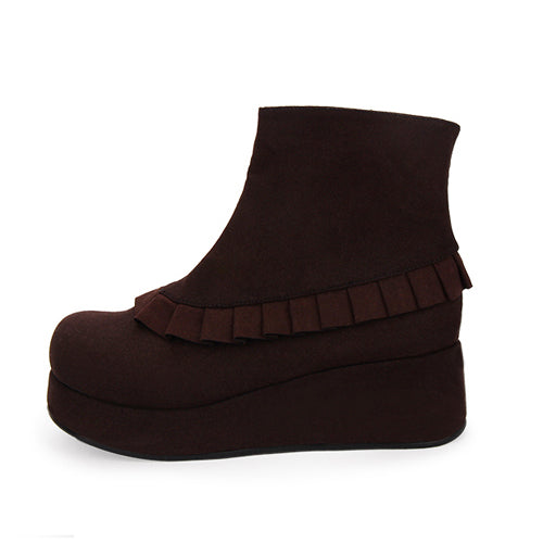 Kawaii Lolita Boots - Round Toe, 2 Colors, Platform Sole, Ruffled - additional product view 3