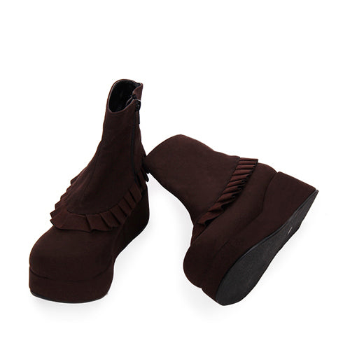 Kawaii Lolita Boots - Round Toe, 2 Colors, Platform Sole, Ruffled - additional product view 4