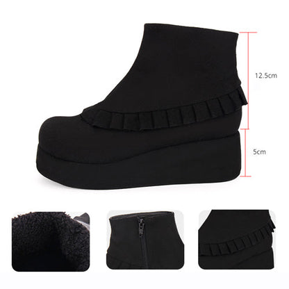 Kawaii Lolita Boots - Round Toe, 2 Colors, Platform Sole, Ruffled - additional product view 5
